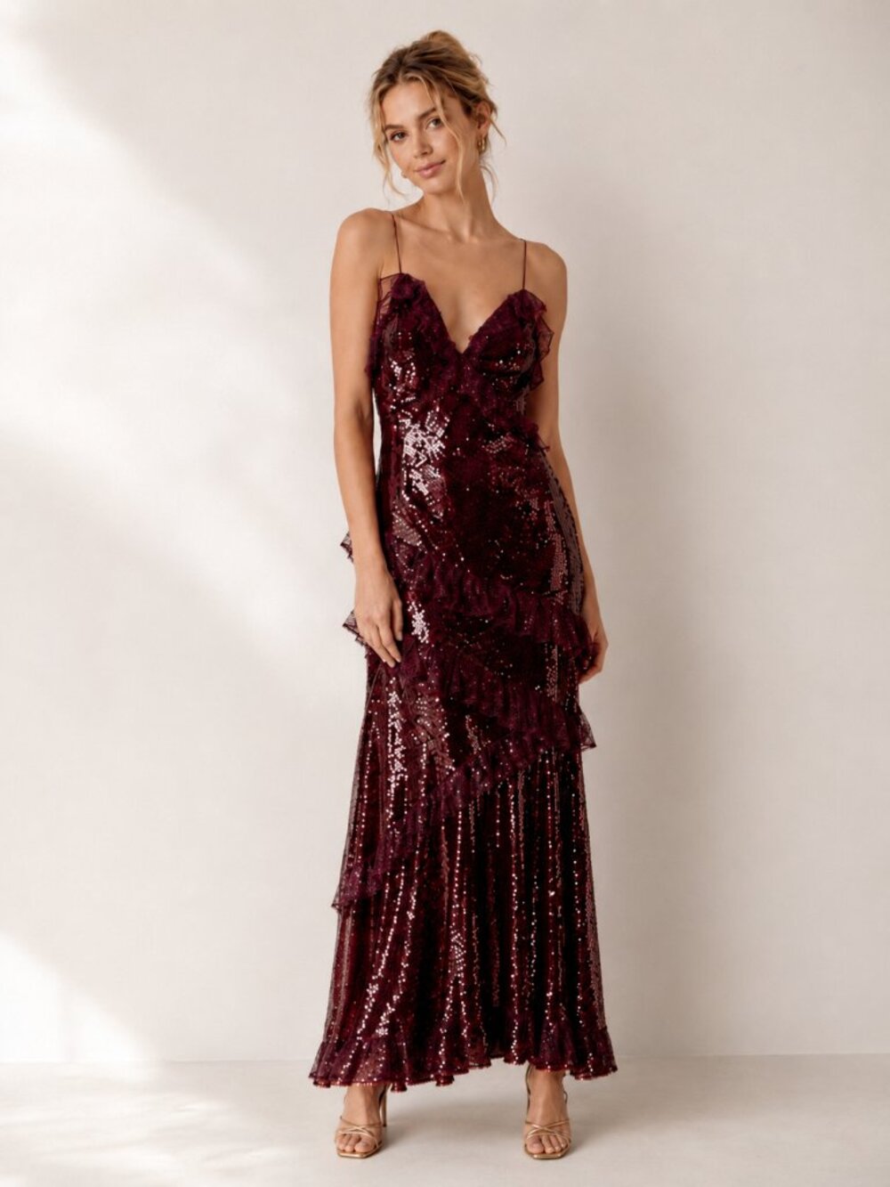 LOVESHACKFANCY Rialto Sequin Maxi Dress in Bordeaux $995 MSRP NEW NWT